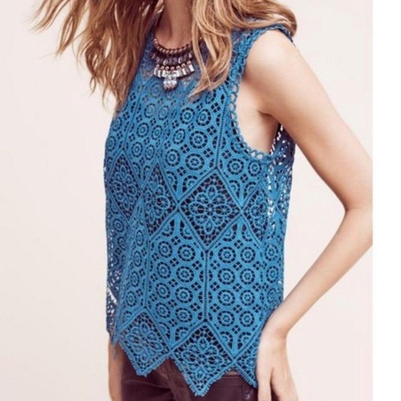 ⭕️Sold⭕️Anthropologie Deletta Blue Lace Scalloped - Picture 1 of 3